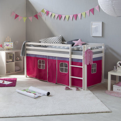 Homestyle4u Kinder Hochbett 90x200 – weiss, Treppe, Pink