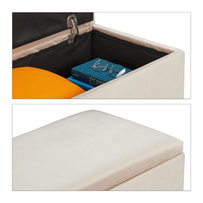 Relaxdays Sitzbank Samt Creme - Truhenbank Flur