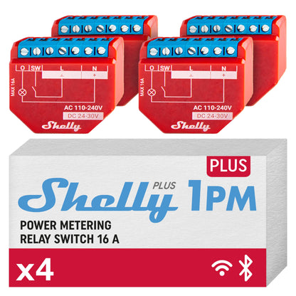 Shelly Plus 1PM WLAN Relais Schalter mit Strommessung - 4er-Pack