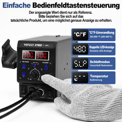 Yofuly 8786D 2-in-1 Heissluft Lötstation - 750W mit 5 Spitzen