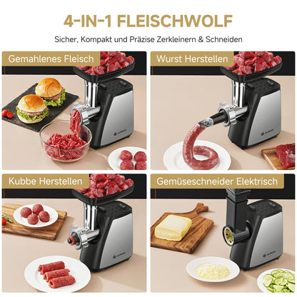AAOBOSI Elektrischer Fleischwolf 4-in-1 - Edelstahl