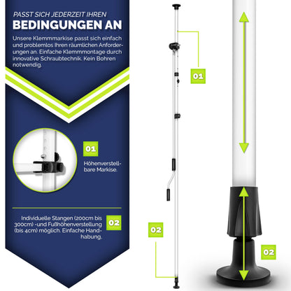tillvex Klemmmarkise mit Handkurbel, Balkonmarkise Grau 400 cm