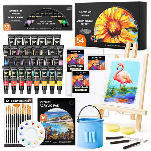 Shuttle Art Acrylfarben-Set, 54-teiliges Malset mit Tischstaffelei, Farbtuben, Pinsel und Leinwände