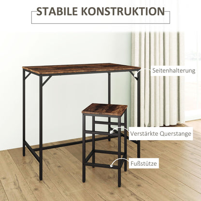 HOMCOM 5-teiliges Bartisch Set - Rustikal-Braun+Schwarz