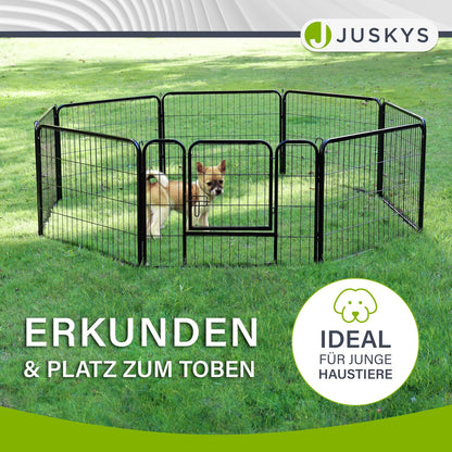 Juskys Welpenlaufstall 8-teilig Metall – Freigehege 160x160x60 cm