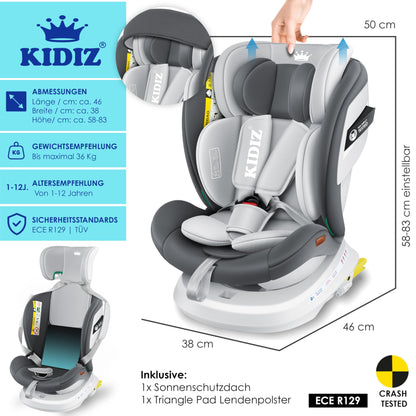 KIDIZ i-Size Kindersitz Isofix 360° Gruppe 0/1/2/3