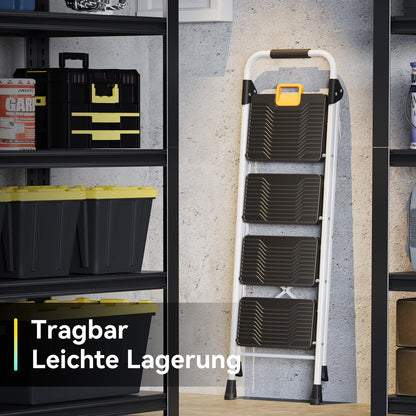 KINGRACK Trittleiter 4 Stufen Klappbar - Weiss, 360 kg