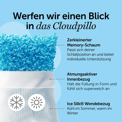 Cloudpillo Memory Foam Kissen 2er-Set, höhenverstellbar, 40x80 cm