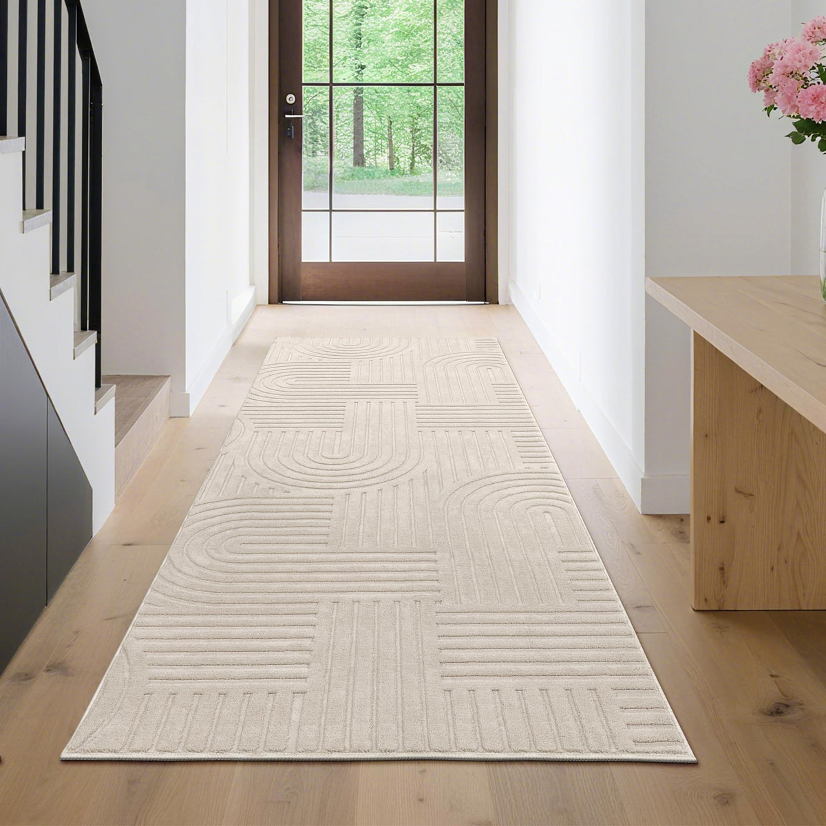 Teppichläufer Flur Enyhom rutschfest, 80 x 200 cm, Beige, waschbar –