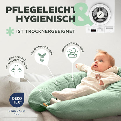 sei Design XXL Stillkissen 190x35 cm, Musselin-Bezug aus Bio-Baumwolle