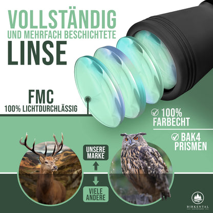 Birkental Fernglas 10x50 Schwarz wasserdicht inkl. Zubehör