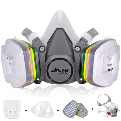 AirGearPro M-500 Atemschutzmaske mit ABEK1-P2 Filter, Gasmaske mit Doppelfilter und verstellbaren Gurten