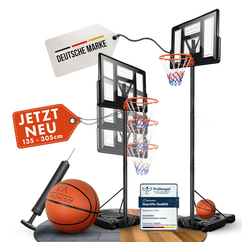 VALENESS® Basketballkorb Outdoor - Höhenverstellbar 135-305cm