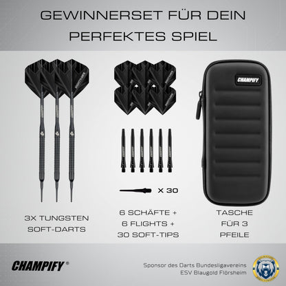 Champify Nighthawk Soft-Darts Set 18g Tungsten mit Darttasche