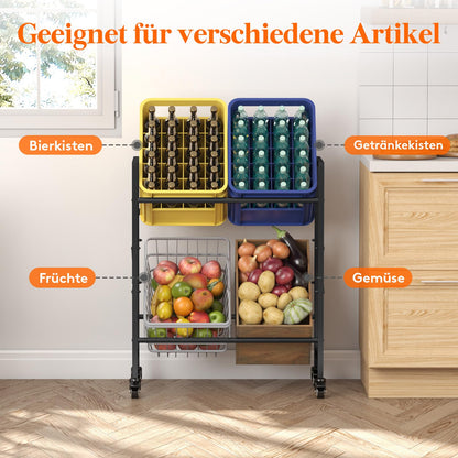 Lifewit Getränkekistenregal mit Rollen für 4 Kisten - Schwarz