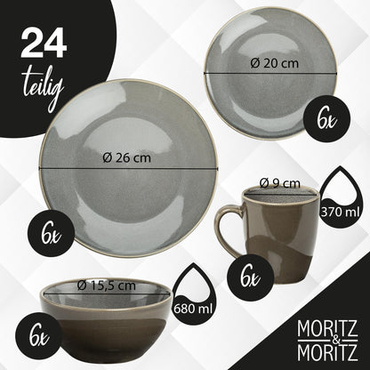 Moritz & Moritz SENSE 24-tlg. Geschirrset 6 Personen Grau