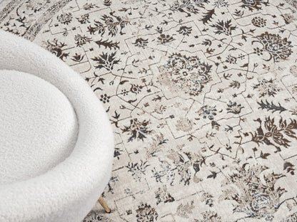 Mila Moderner Kurzflor Teppich mit Hoch-Tief Effekt – Creme Rund 200 cm