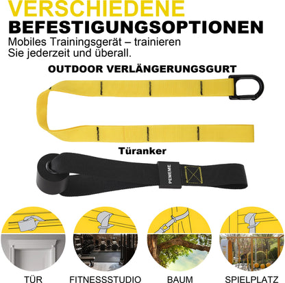 PEMEME Schlingentrainer Set für Ganzkörpertraining mit Türanker, Gelb
