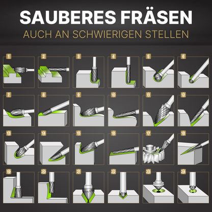 Adlerfokus Hartmetall-Frässtifte Set, 24 Stück, 3 mm Schaft