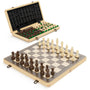 Puecrof Schach- und Dame-Set aus Holz, klappbar, 38 cm, schwarz mit handgeschnitzten Staunton-Figuren