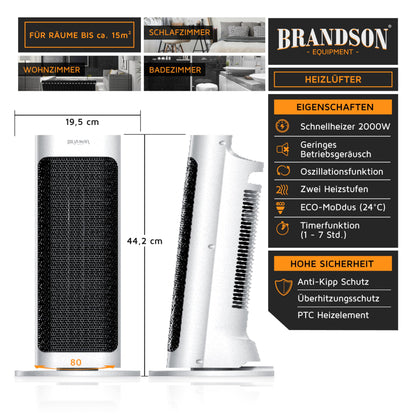 Brandson Heizlüfter Fernbedienung energiesparend leise - Weiss