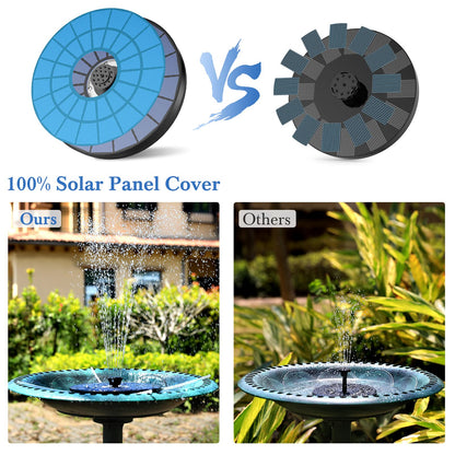 AMZtime Solar Springbrunnen 5.5 W mit LED, Akku und 7 Düsen, Ø 21 cm