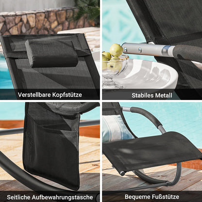 SoBuy Schaukelliege 2er-Set, wetterfest, mit Kopfkissen, schwarz