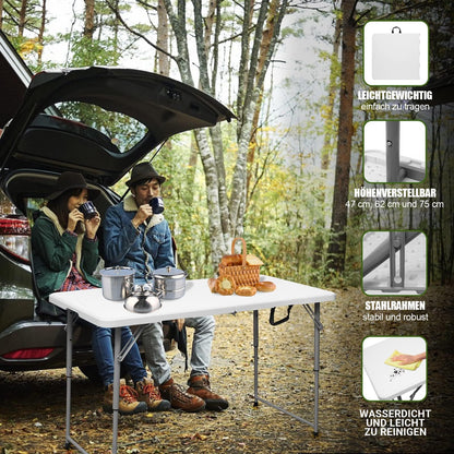 campingtisch höhenverstellbar 120 Klapptisch 120x60 cm – Tragbar, Stabil & Wasserdicht – pandaloo.ch