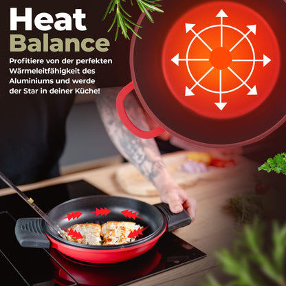 TLESS Aluguss Bräter 2in1 mit Deckel für Induktion Ø 24 cm 4 Liter rot
