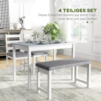HOMCOM Essgruppe 4-teilig – Tisch, 2 Stühle, Bank Grau/Weiss