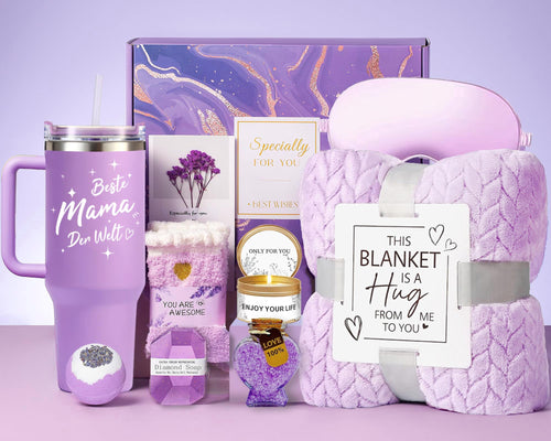 UOOYAA Geschenkset für Mama mit Edelstahlbecher und Kuscheldecke, 11-teilig in Geschenkbox