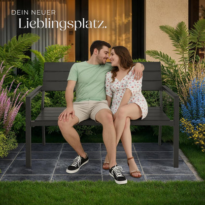 tectake Sitzbank 2-Sitzer Garten - Holzoptik Dunkelgrau