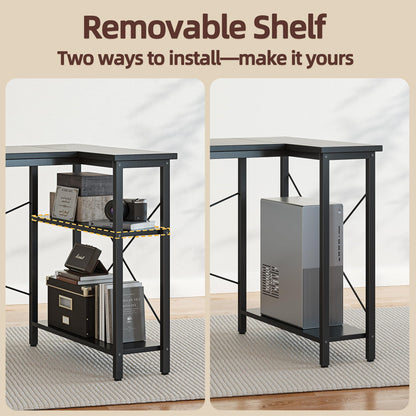 BEXEVUE L-förmiger Gaming Tisch - 100x70 cm Schwarz mit Ablagen