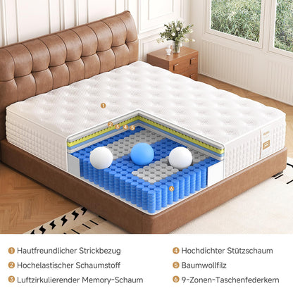 Hieptos Taschenfederkernmatratze 120x200 cm H3-H4 Höhe 28 cm