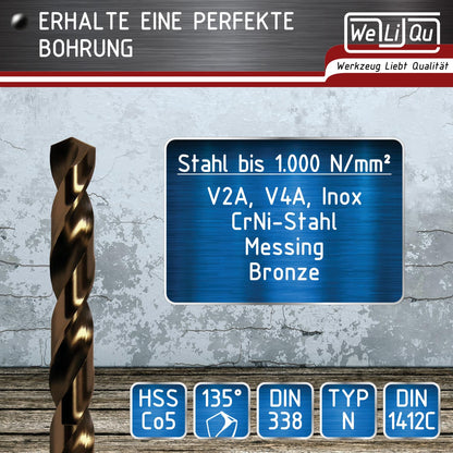 WeLiQu Metallbohrer-Set HSS-E Cobalt M35, 19-teilig, 1-10 mm