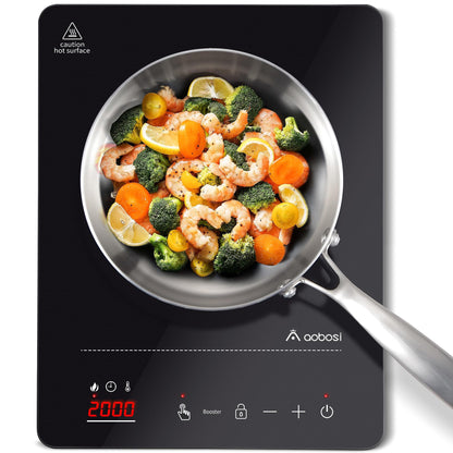 Aobosi Induktionskochplatte, 1 Platte, 2000 W, tragbar, Timer, silber