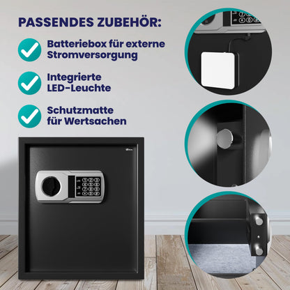 DEUBA XXL Elektrischer Tresor Safe 35x40x40cm Schwarz