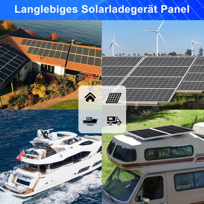 【50W Solarpanel 12V Kit】DERUXI 50 W 12V Wohnwagen Solar Panel Kit: Monokristallines Solarpanel 50W mit 10A Solarladeregler+4 Pcs 5FT Verlängerungskabel,PV Modul Solarmodule für Caravan RV Camper Boot