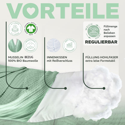 sei Design XXL Stillkissen 190x35 cm, Musselin-Bezug aus Bio-Baumwolle