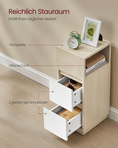VASAGLE Nachttisch 2er Set, 2 Schubladen, Naturbeige-Weiss LET856N01