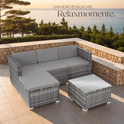 tectake Polyrattan Lounge Set, Sitzgruppe für 3-4 Personen, grau