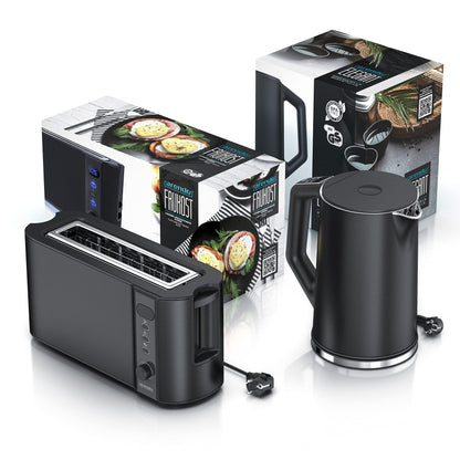Arendo Wasserkocher 1.5L & Toaster Set Edelstahl Schwarz