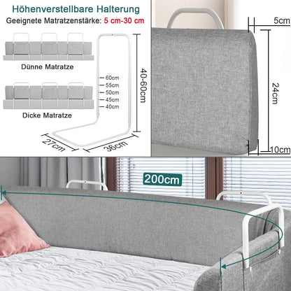 LZQ Bettgitter Rausfallschutz höhenverstellbar 200 cm Grau