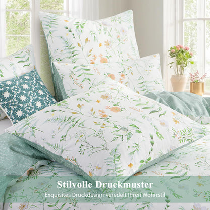 Aisbo Bettwäsche 135x200 4teilig Baumwolle Grün mit Blumenmuster