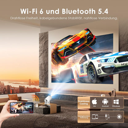 Salange Mini Beamer Smart Projektor mit Android 14 und WiFi 6, Weiss
