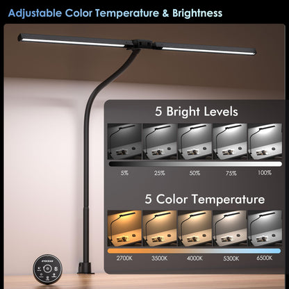 EYOCEAN Doppelkopf Schreibtischlampe Klemmbar – Dimmbar, Fernbedienung