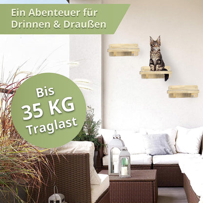 WOOWOOD Kletterwand für Katzen, 3er-Set Katzentreppe Wand, Naturhell
