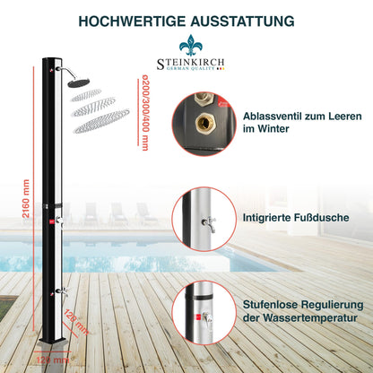 Steinkirch Solar Gartendusche 35L – Ø 300mm Edelstahl