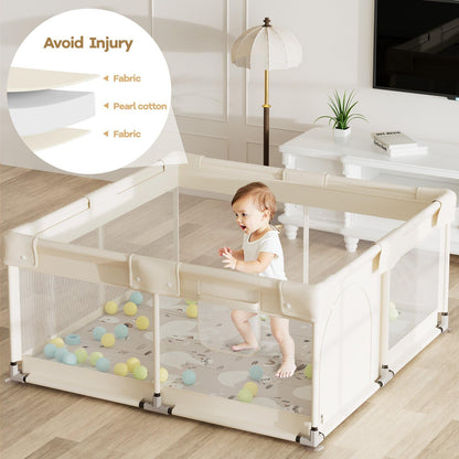 Lertantri Baby Laufstall mit Matte, Laufgitter 120x120 cm, Beige