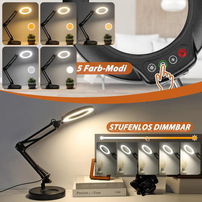 Veemagni 10X Lupe mit Licht, LED Lupenleuchte mit Ständer und Klemme